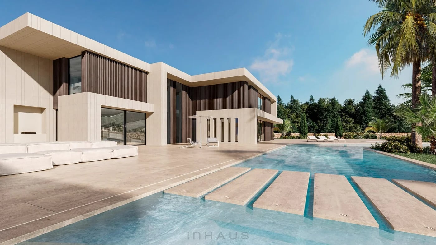 Obra nueva de diseño con piscina