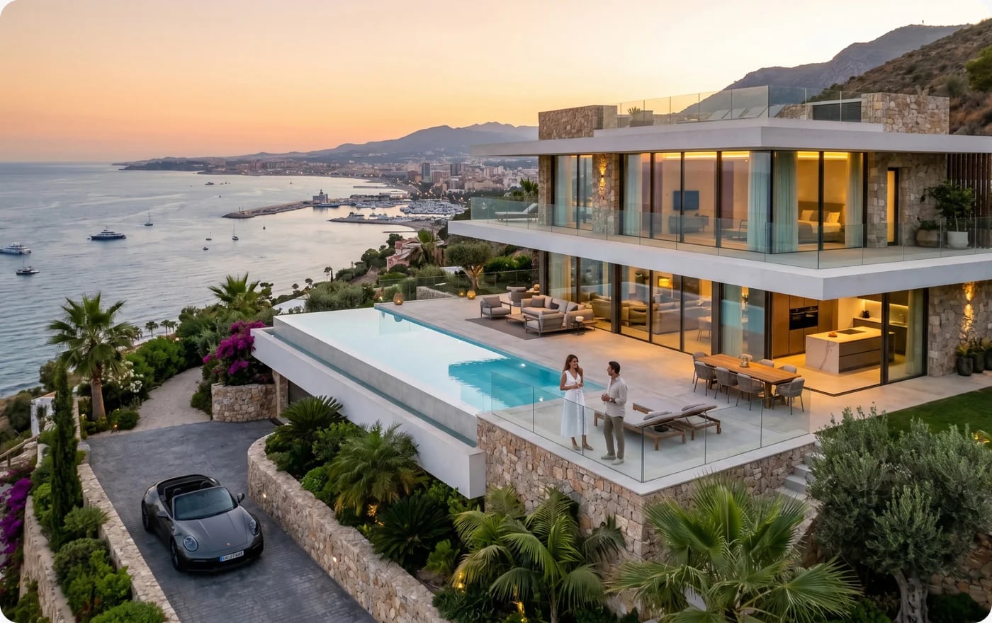 Salón con chimenea y salida a la terraza, presentado para la venta