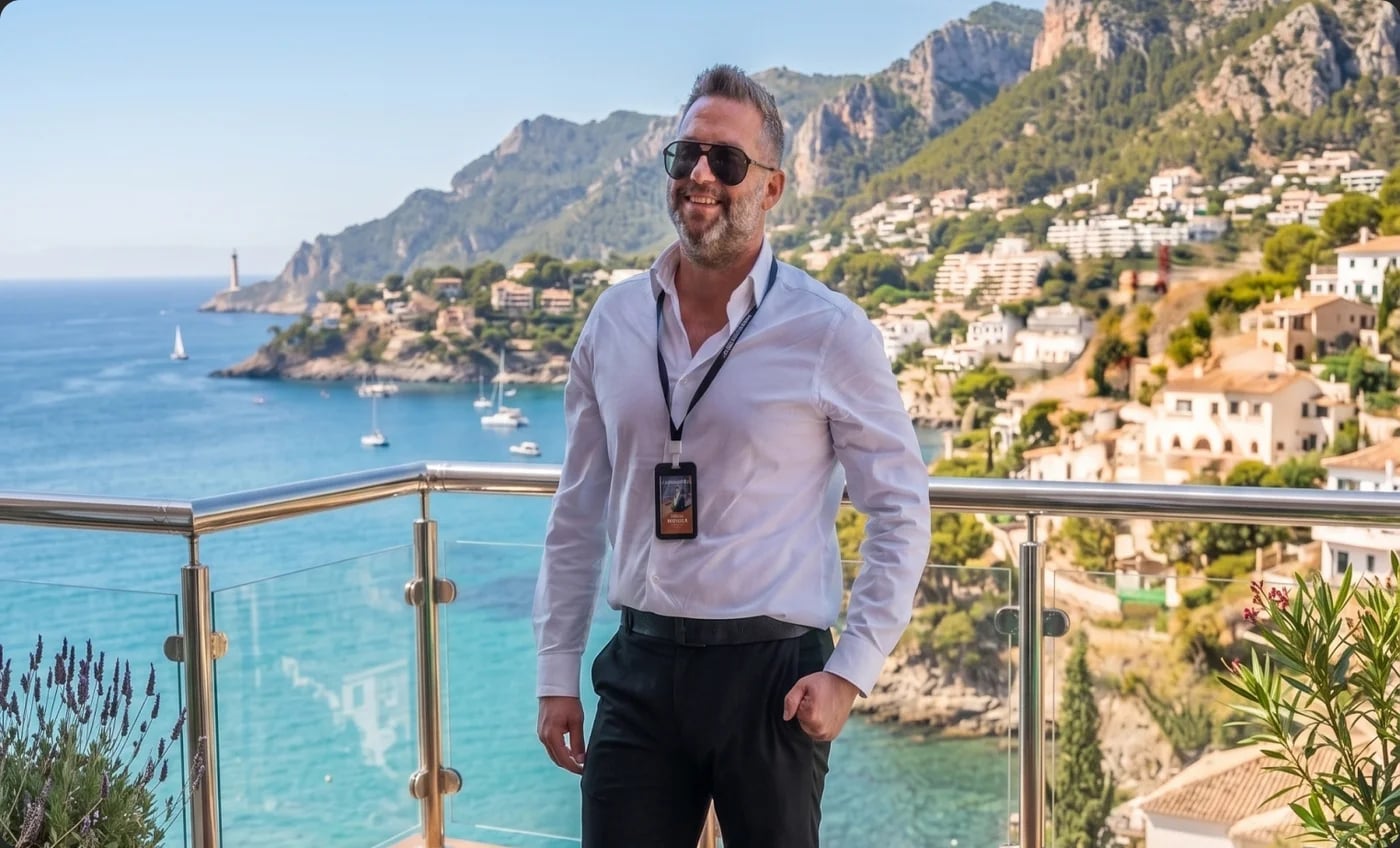 Emilio García Goldsmith en una terraza sobre la bahía